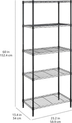 Amazon Basics 5-Shelf Multipurpose Adjustable Steel Garage Shelving Unit, Storage Rack for Kitchen, 200 lbs Per Shelf, Easy Assembly, 13.4"D x 23.2"W x 60"H, Black