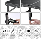 Outdoor Side Table, Portable 3 Adjustable Height Small Outdoor Folding Table, Aluminum Foldable Patio Side Tables for Outside Indoor, Plant Stand Coffee End Table for Pool, Porch,Garden(Black)