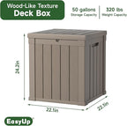 EasyUp 50 Gallon Outdoor Storage Box, Resin Waterproof UV-Resistant Deck Box, Reinforced Stability for Patio, Garden, and Poolside, Striped Gray