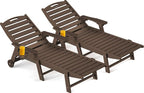 Ciokea Outdoor Chaise Lounge Chair Set of 2, Patio Lounge Chairs for Outside, HDPE Lounge Chairs with Wheels & Cup Holder, Poly Lounge Chair with 5 Position for Poolside, Deck, Dark Brown