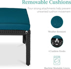 Best Choice Products Set of 2 Wicker Ottomans, Multipurpose Outdoor Furniture for Patio, Backyard, Additional Seating, Footrest, Side Table w/Removable Cushions, Steel Frame - Peacock Blue/Black