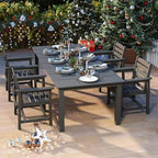 5-Piece Black Outdoor Dining Set with White 11FT Large Patio Umbrella, 75.2'' HDPE Table & Chairs for 8, Weather-Resistant Furniture with Umbrella Hole for Patio, Lawn, Poolside