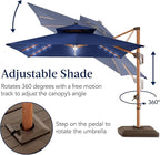 Best Choice Products 10ft Square Cantilever Patio Umbrella w/Base Included, Woodgrain Pattern Pole & Solar LED Lights, 360-Rotation, Offset Hanging Outdoor Shade - Navy Blue