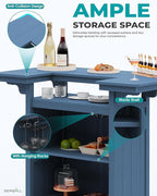 SERWALL Outdoor Bar Table,Patio Bar Cabinet with 4-Tier Storage and Spacious Tabletop for Outside,Poolside, Backyard,Made of HDPE,Blue