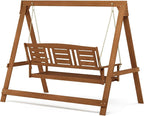 Furinno Tioman Hardwood Patio / Garden / Outdoor Large Porch Swing, 3 Seater with Hanging Frame, Natural