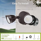 Philips 44W 3500LM ‌LED Security Flood Light‌ ‌Outdoor‌，Switch Controlled Aluminum ‌Security Light‌, 2 Adjustable Heads，5000K Daylight，Wet Location for Patio, Garden, Yard Lights