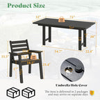 AMERLIFE 7-Piece HDPE Outdoor Dining Set with Umbrella Hole, 71" L Patio Table and Chairs Set for 6, Modern Garden Dining Set for Backyard, Poolside, Seaside, Porch, Black