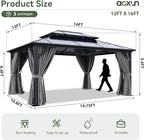 Aoxun 12'x16' Hardtop Gazebo, Aluminum Frame Permanent Pavilion with Curtains and Netting, Outdoor Polycarbonate Double Roof Canopy, Designed for Garden, Lawns, Patio