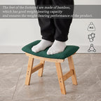 Foot Stool,Ottoman,Bamboo Small Sofa Foot Rest Under Desk,Extra Seating for Living Room, Bedroom and Kitchen (Natural Stool Legs - Green Surface)