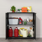 ADDOK Indoor Outdoor Plastic Storage Cabinet 34"x15"x34" with 1 Shelf, Outdoor Storage Shed for Living Room, Hallway, Balcony, Garage, Garden,Black