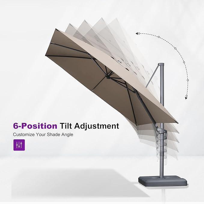 PURPLE LEAF Patio Umbrella 9' X 9' Rectangle Cantilever Umbrella Large Aluminum Outdoor Umbrellas with 360-degree Rotation & UPF40+ Premium Fabric for Deck Pool Garden Yard, Sand Dune