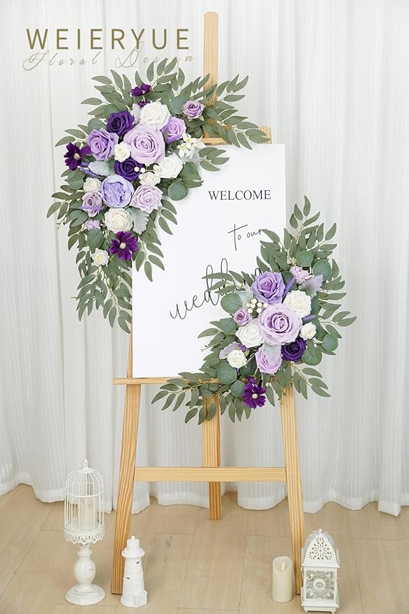 Artificial Flower Swags, Purple Silk, Pack of 2 for Wedding Arch Decor