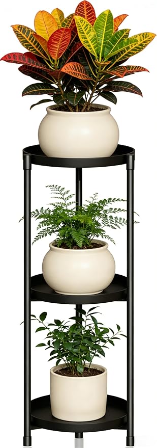 SYQ 3 Tier Plant Stand Indoor Outdoor - 34'' Extra-Tall Metal Plant Stands for Potted Plants Multiple Tiered Plant Shelf Vertical Black Iron Planter Rack Large Flower Pot Holder Table for Patio Corner