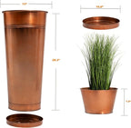 28in Tall Copper Planters Set of 2,Galvanized Steel Tall Outdoor Planter for Indoor/porches- Copper Color(2planters,2inner pots with Holes,2trays)