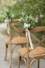Artificial Flowers Wedding Aisle Pew Markers, 8 Pack White with Ribbon Cards