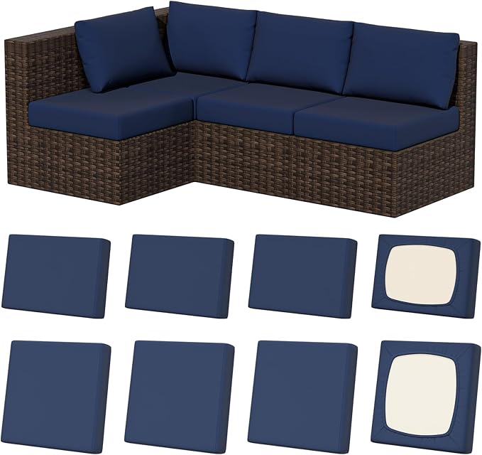 Cushion Covers, 8 Pack Navy Blue Stretch Fit for Outdoor Patio Chairs