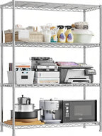 Xcity Storage Shelves, 4 Tier Heavy Duty Metal Shelving Unit with Wheels, 1600 LBS Capacity Adjustable Steel Wire Shelf Organizer for Pantry, Kitchen, Garage, 18" D x 36" W x 60" H, Chrome