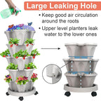 GameXcel Vertical Planter, 5 Tier Stackable Strawberry Planter with Garden Tool Set, Movable Indoor/Outdoor Garden Herb Pot for Growing Vegetables and Succulents, Gray