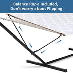 SUNCREAT Double Hammock, Extra Large Quilted Fabric Swing with Hardwood Spreader Bars & Detachable Pillow, Heavy Duty, Perfect for Indoor/Outdoor Patio, Deck, Yard, Gray Cloud