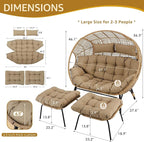 NICESOUL Double Egg Chair with Footstools & Cushions, Oversized Wicker Boho Chair Extra Large with Footrests Stationary 2 Person Loveseat Comfort Deep Seating for Indoor Outdoor
