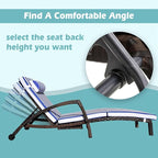 Chaise Lounge Chairs Outdoor Set of 2, Comfy Outside Wicker Patio Pool Lounge Chair w/ 5 Adjustable Back Angle, Cup Holder, Thicken Cushion