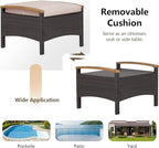 Outdoor Wicker Ottomans, Set of 2, Brown PE Rattan with Zippered Cushions
