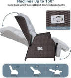 Outdoor Indoor Wicker Recliner with Adjustable Back and Footrest, Patio Reclining Chair with Flip-up Table, Outdoor Rattan Lounge Chair, Light Grey