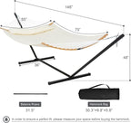 Outdoor Hammock with Stand Included, Two Person Hammock with Curved Spreader Bar, Pillow and Portable Bag, 450 Lbs Capacity, Beige