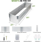 8x2x2ft Raised Garden Bed - Galvanized Deep Root Planter Boxes Outdoor with Wing Nuts and Safety Edges for Gardening Vegetables, Flowers, Herbs, Succulents - Silver