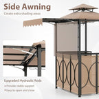 Tangkula 3 Piece Patio Bar Set, Grill Gazebo & 2 Foldable Bar Stools with Awning, Metal Storage Shelves, Glass Holders, Double-Tier Outdoor Shelter for Patio Poolside Garden Backyard (Coffee)