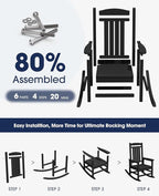 KINGYES Outdoor Rocking Chair Set of 4, High Density Polyethylene Patio Rocking Chairs with 330lbs Support for Adults, Black
