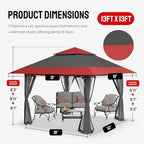 CROWN SHADES 13x13 Pop Up Gazebo, Canopy Tent, Gazebos on Clearance - Outdoor Gazebo for Backyard & Patio Furniture - Carpa Pop Up Tent with Wheeled STO-N-Go Cover Bag (Red & Grey)
