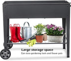 31.5" Tall Raised Garden Bed with Wheels, Extra 15.7" W Planter Box (400 lbs Loads) with Storage Shelf & Handle,Heavy Duty Metal Garden Planter for Vegetables, Herbs & Flowers, Patio & Balcony