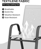 Outdoor Stackable Dining Chairs Set of 4, High-Back Patio Stacking Chairs, Patio Chairs with Textilene Farbic & Metal Frame for Lawn Backyard Deck Garden,Grey