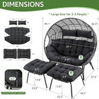 NICESOUL Luxury Double Egg Chair with Footrest & Cushions, Two Person Wicker Eggshell Chair Large with Ottoman, 2 Person Loveseat Comfort Deep Seating for Interiors Exteriors Balcony Dark Gray
