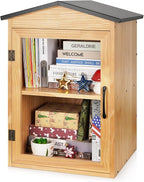 Outdoor Library Outdoor Book Box Storage Wooden Cabinet Little Literature Box for Neighborhoods Community and Schools Sharing Books, Flyers, Newspapers, Food and Art(C)