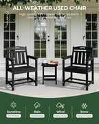 Set of 2 Weatherproof Patio Chairs - HDPE Outdoor Dining Chairs with Wide Seat, Ergonomic Design - for Garden, Backyard, Deck - Black