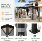 Aoxun 12'x12' Hardtop Gazebo, Aluminum Frame Permanent Pavilion with Curtains and Netting, Outdoor Polycarbonate Double Roof Canopy, Designed for Garden, Lawns, Patio, Gray