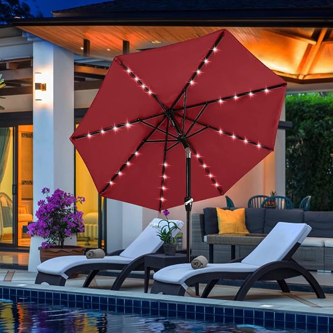ABCCANOPY Durable Solar Led Patio Umbrellas with 32LED Lights 11FT (Burgundy)
