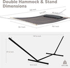 SUNCREAT Hammock with Stand 2 Person Heavy Duty, Freestanding Hammock with Spreader Bar, Soft Pillow, Gray Stripes