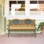 VINGLI Classic Cast Iron & Teak Arched Back Rectangular Outdoor Bench, 3-Seater, 470 lbs Capacity, Easy Assembly, Weather Resistant, 49.5" W x 20.5" D x 29" H