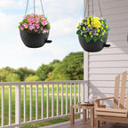 12 inch Hanging Planters for Indoor Plants, 2 Pack Self-Watering Hanging Planter Pots with Chain and Drainage Holes, Outdoor Plastic Hanging Baskets for Garden Home Decor (Black, 2pcs/12inch)
