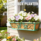 2 Pack 24 Inch Window Boxes Planter Railing Planters Box with Adjustable Brackets for Porch Deck Balcony Hanging Butterfly Decorative Flower Baskets & Non-Woven Fabric Liner for Outdoor Plants - Green