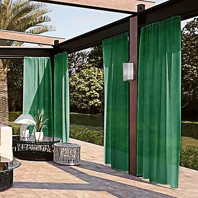SpaceDresser Waterproof Outdoor Sheer Curtains for Patio - 2 Panels Rod Pocket Indoor Voile Sheer Curtain for Living Room,52W x 120L inch,Foliage Green