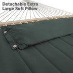 SUNCREAT Hammocks Extra Large Double Hammock with 12 ft Stand, 475lbs Capacity, Outdoor Portable Hammock with Hardwood Spreader Bar, Extra Large Pillow, Gray Green