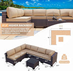 Kullavik 7 Pieces Outdoor Patio Furniture Set PE Wicker Rattan Sectional Sofa Patio Conversation Sets,Sand