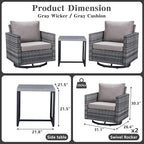 Belord Outdoor Bistro Set 3 Piece Wicker Swivel Rocker Patio Chairs, Oversize Outdoor Rattan Seating Set, Patio Swivel Glider Chairs Wicker Furniture with Metal Side Table for Outside Porch Backyard