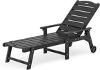 LUE BONA Outdoor Chaise Lounge, HDPS Chaise Lounger, 5 Positions Adjustable Lounge Chairs, Pool Lounge Chair with Wheels for Poolside, Backyard, Black