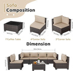 LEVELEVE 7 Pieces Outdoor Patio Furniture Sets,Rattan Conversation Sectional Set,Manual Weaving Wicker Patio Sofa with Tea Table