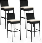 HAPPYGRILL Wicker Patio Barstools Set of 4, Outdoor Rattan Bar Chairs with Footrest & Backrest, Armless High Top Chairs with Seat Cushions for Backyard, Balcony